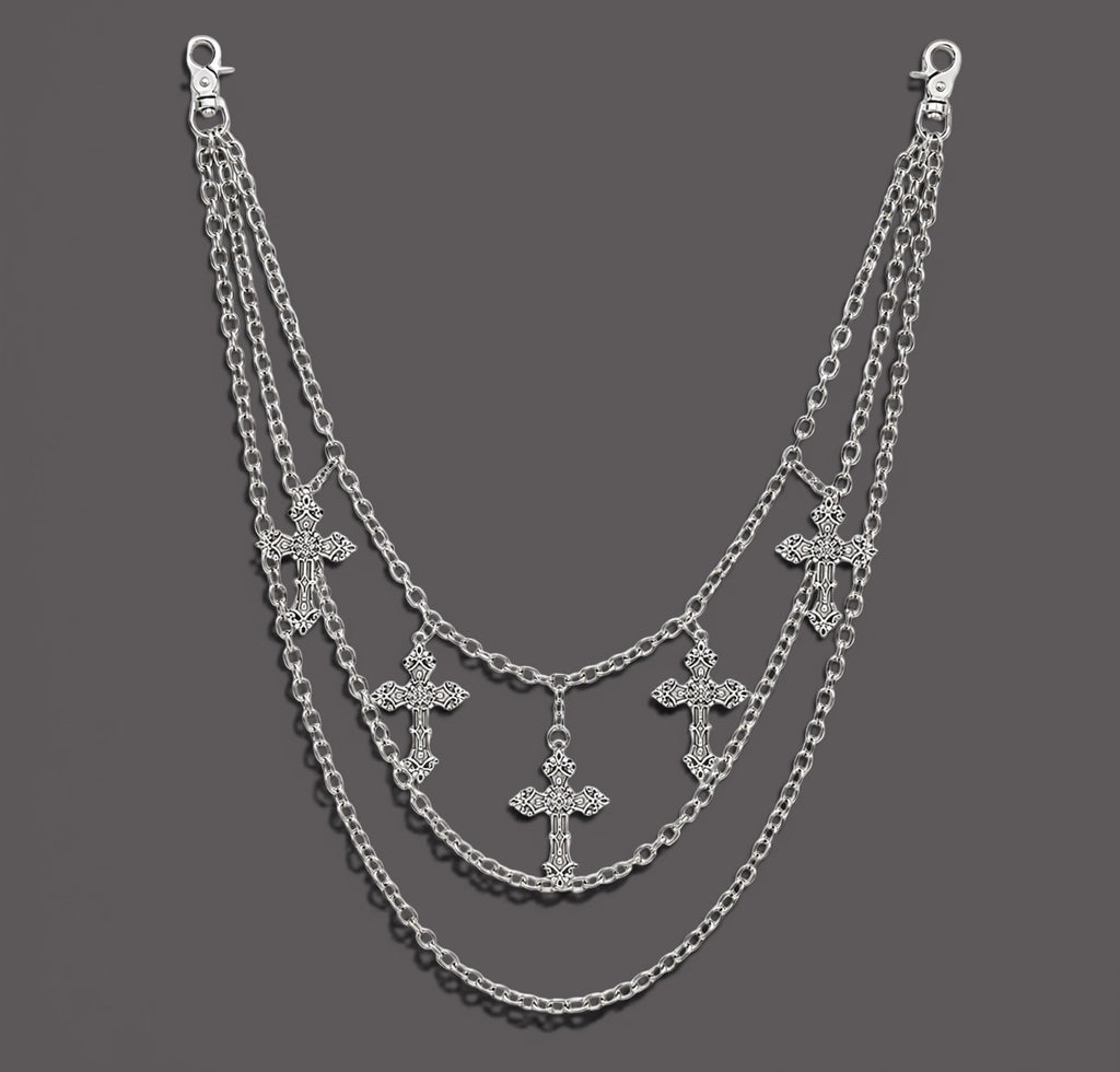 Y2K Gothic Cross Wallet Chain – Multi-Layer Punk Jeans Chain for Men & Women