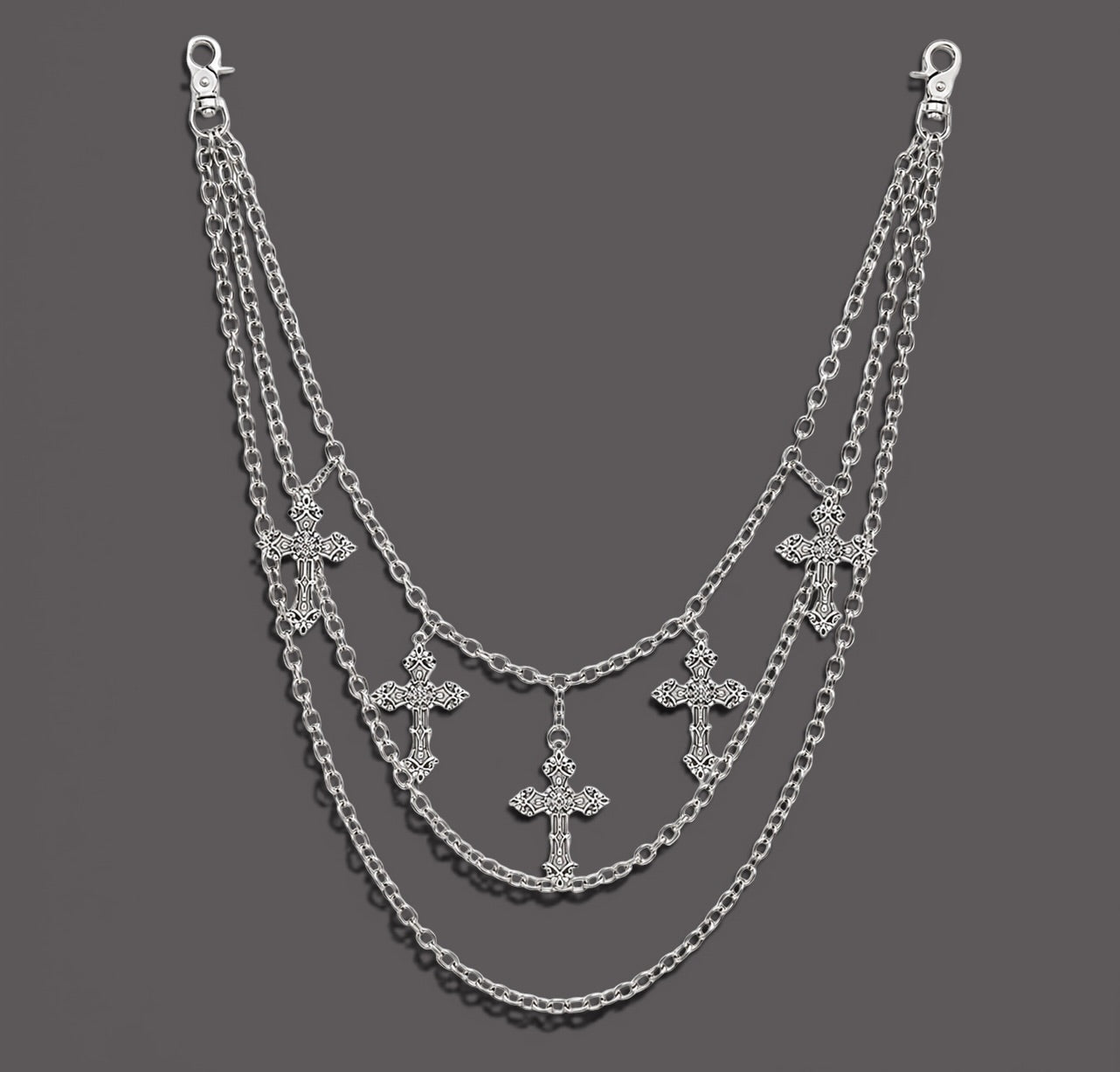 Y2K Gothic Cross Wallet Chain – Multi-Layer Punk Jeans Chain for Men & Women