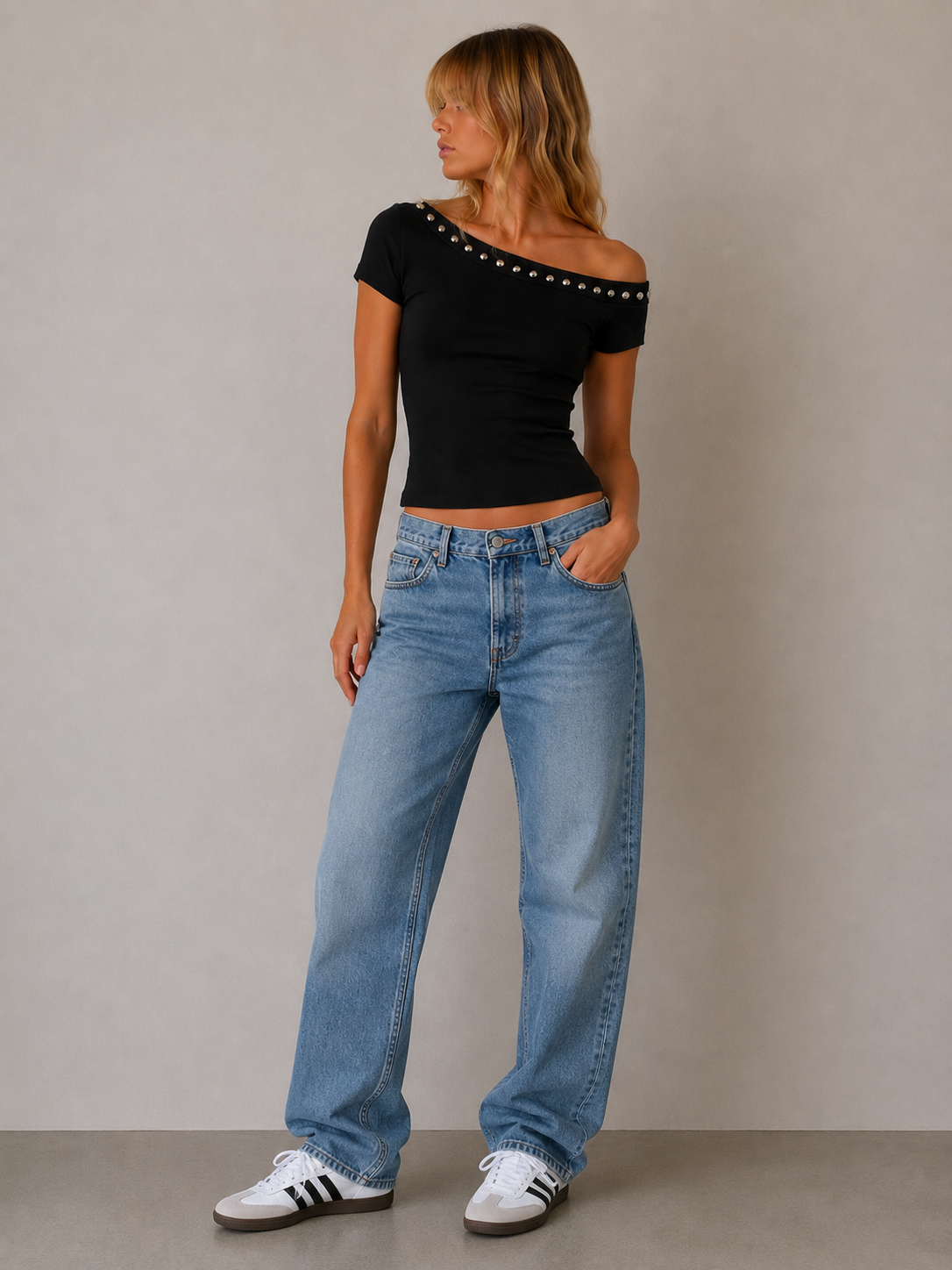 Women's Black Off-the-shoulder Y2K Top