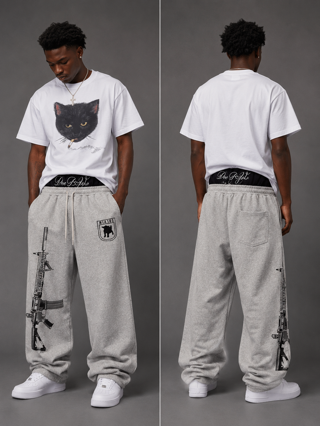 Men's Y2K White Boxy Fit Graphic Cat T-Shirt