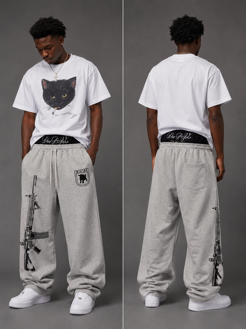 Grey Y2K High-Waisted Streetwear Sweatpants