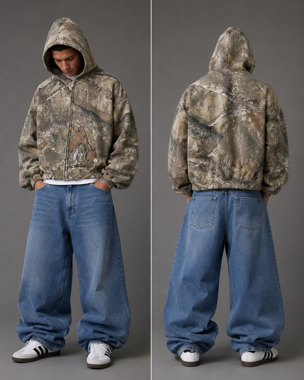 Extreme Baggy Cropped Camo Hoodie