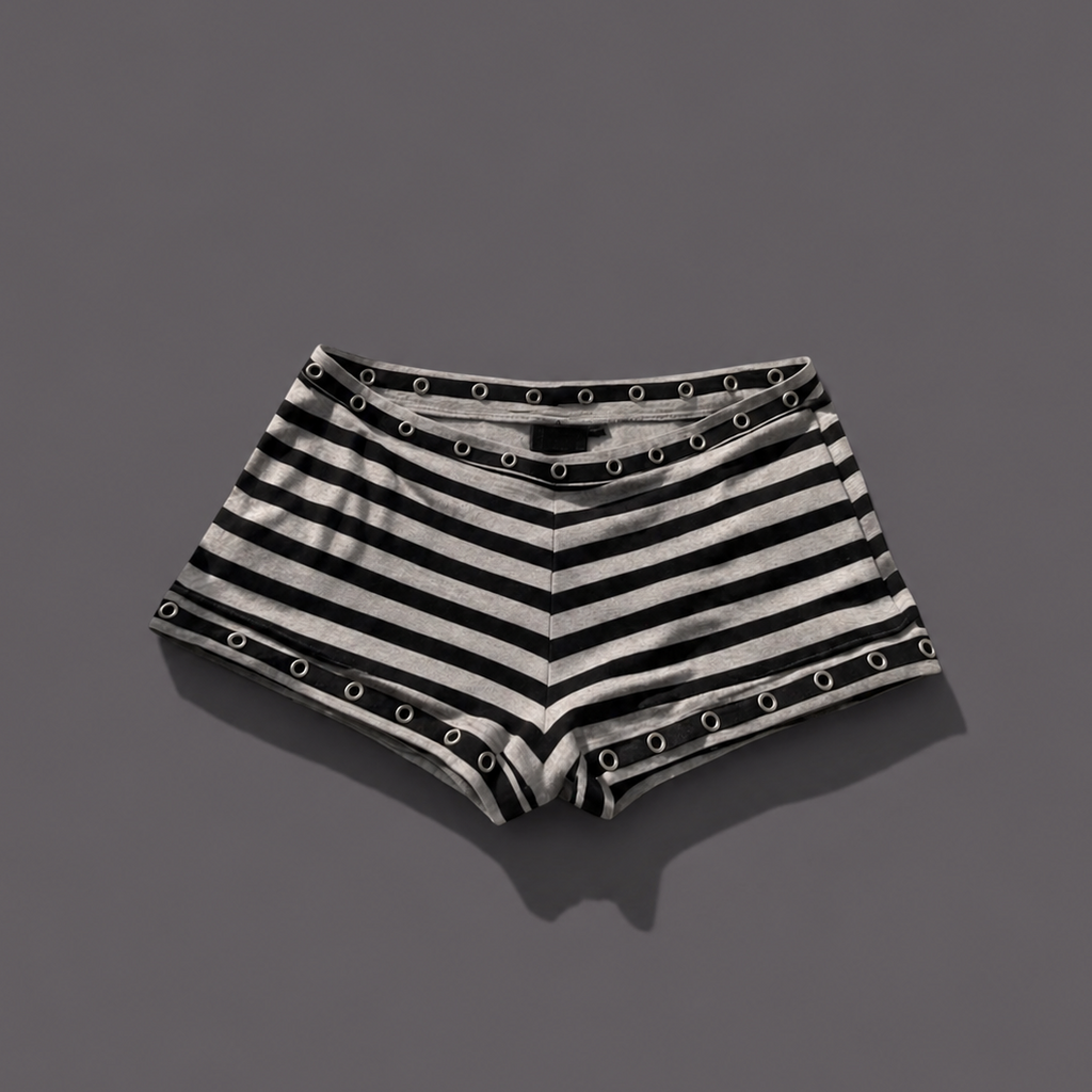 Women's Y2K White and Black Stripe Booty Shorts