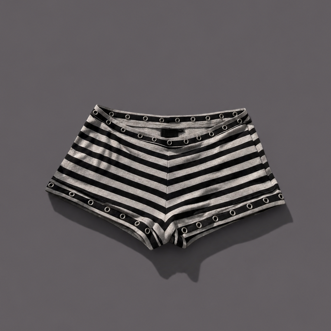 Women's Y2K White and Black Stripe Booty Shorts
