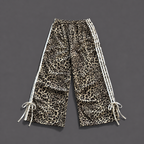 Leopard Print Wide Leg Bow Tie Track Pants