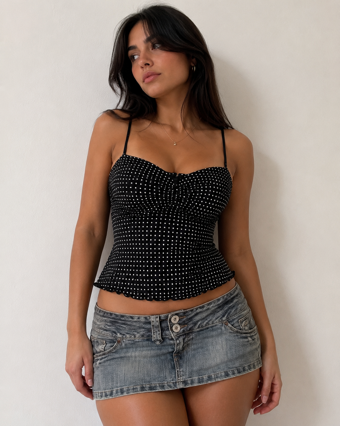 Women's Black with White Polka Dots Tank Top