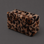 Leopard Print Plush Makeup Bag – Fuzzy Cosmetic Pouch for Travel & Daily Storage
