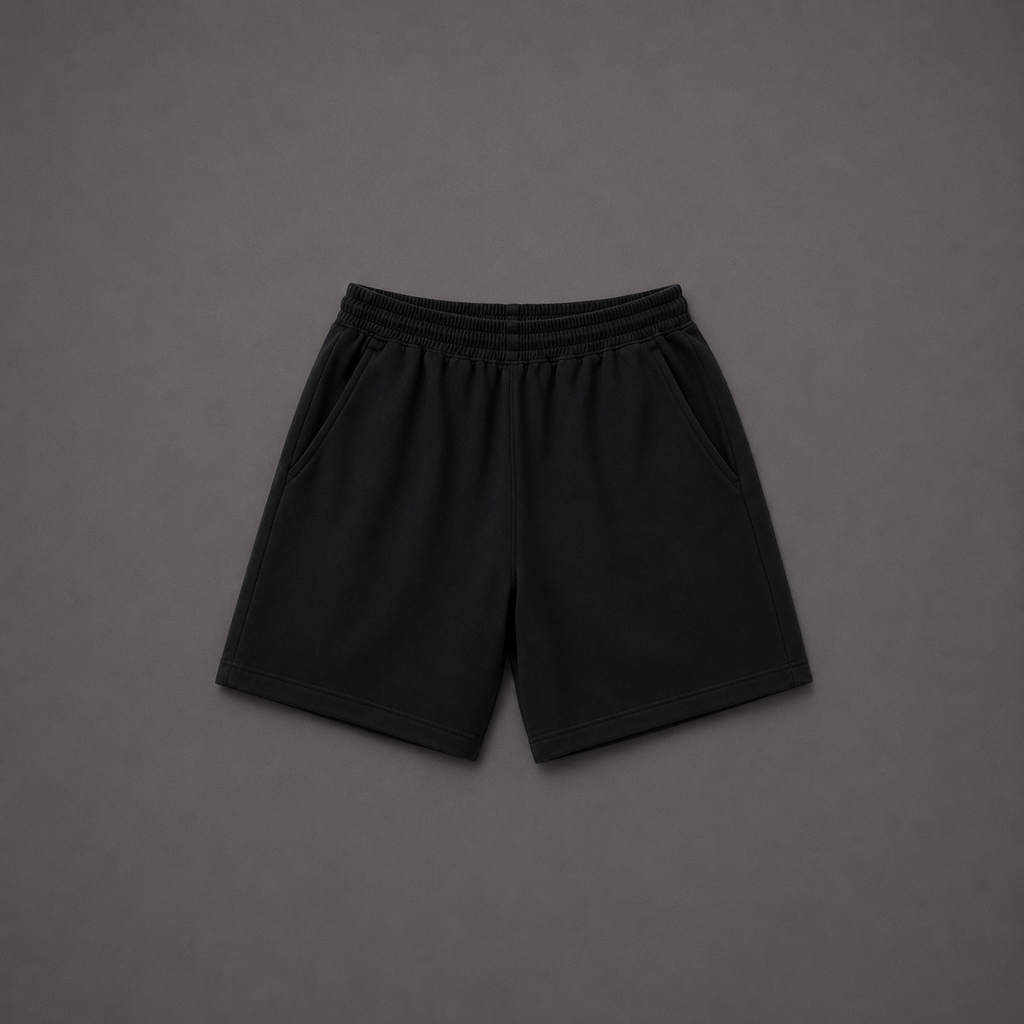 Oversized Black Sweat Shorts with Rear Pocket – Baggy Streetwear Fleece Shorts