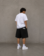 Oversized Black Sweat Shorts with Rear Pocket – Baggy Streetwear Fleece Shorts