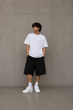 Oversized Black Sweat Shorts with Rear Pocket – Baggy Streetwear Fleece Shorts