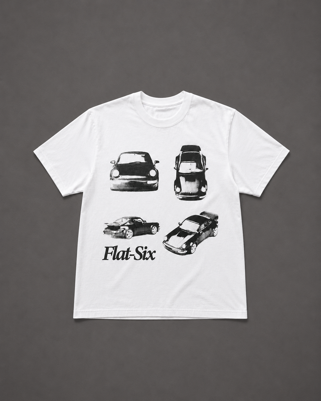 Flat-Six Vintage Sports Car Graphic Tee – Oversized White Streetwear T-Shirt