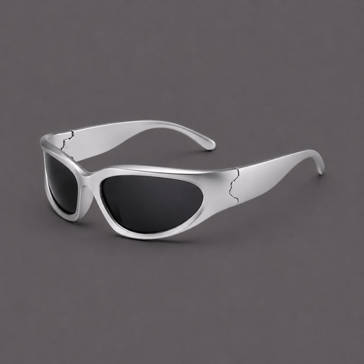Y2K Wraparound Shield Sunglasses – Silver Frame Retro Streetwear Shades