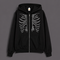 Y2K Skeleton Graphic Zip Up Hoodie Rhinestone
