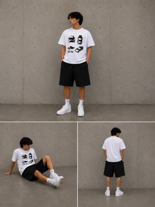 Flat-Six Vintage Sports Car Graphic Tee – Oversized White Streetwear T-Shirt