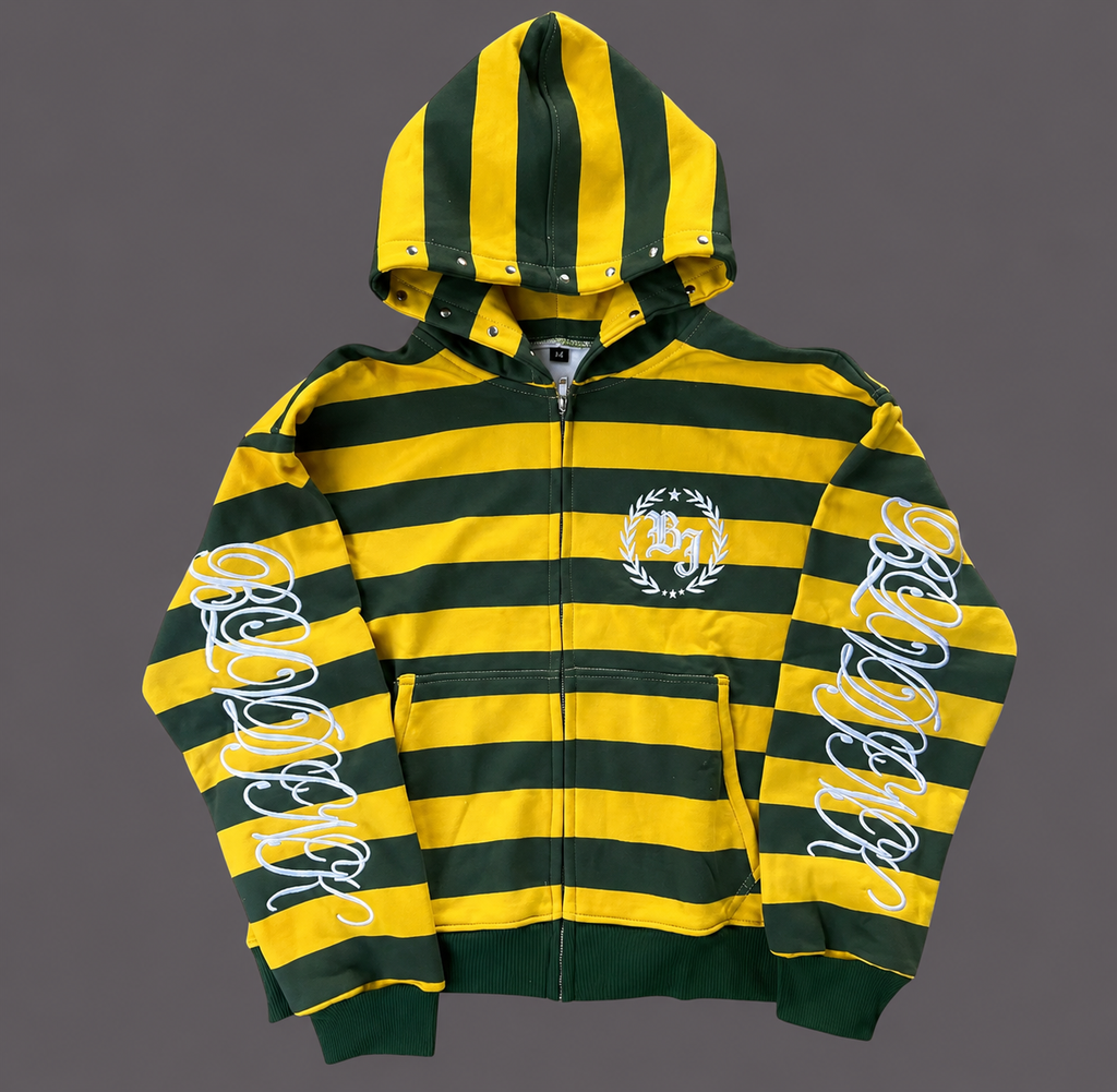 Y2K Green & Yellow Stripped Zip Up Hoodie