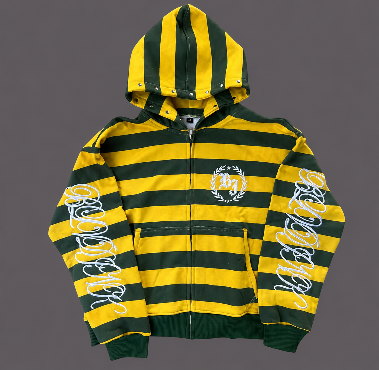 Y2K Green & Yellow Stripped Zip Up Hoodie