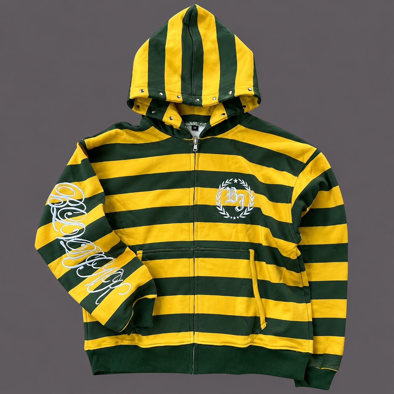 Y2K Green & Yellow Stripped Zip Up Hoodie