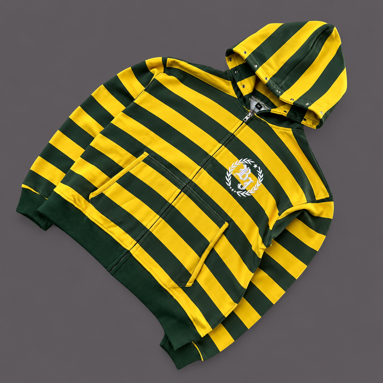 Y2K Green & Yellow Stripped Zip Up Hoodie
