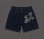 Dream Window Embroidered Denim Jorts – Baggy Dark Wash Streetwear Shorts