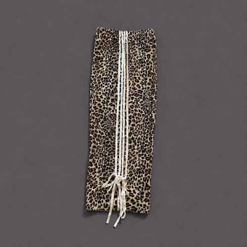 Leopard Print Wide Leg Bow Tie Track Pants