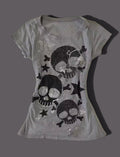 Women's Gray Y2K Skull Shirt