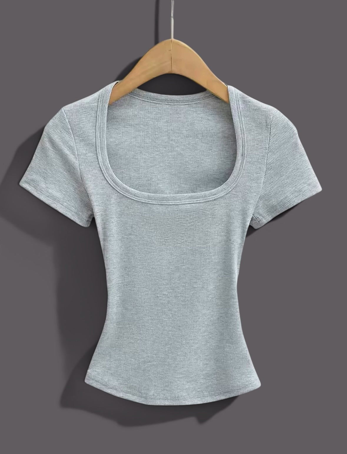 Women's Gray U-Shaped Collar Short Sleeve Shirt
