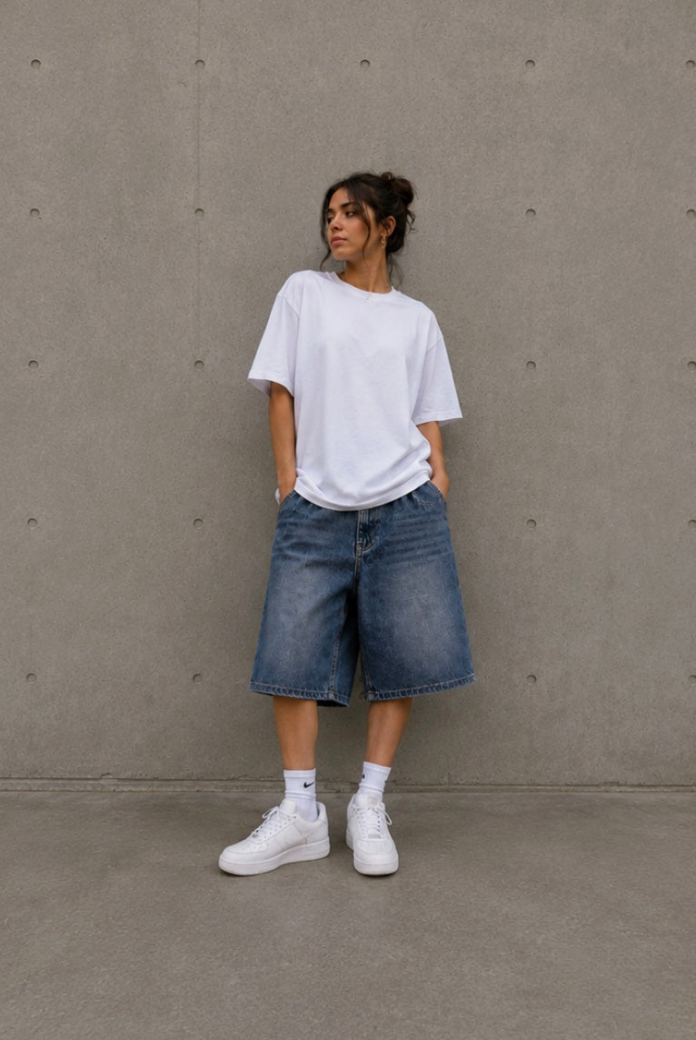 Women's Baggy Denim Jorts – Light Wash Oversized Bermuda Jean Shorts