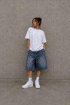 Women's Baggy Denim Jorts – Light Wash Oversized Bermuda Jean Shorts